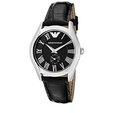 Buy Shop Emporio Armani Velente Black Dial Black Leather Strap Watch For Women - AR0644 USA Online