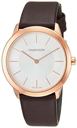 Buy Shop Calvin Klein Minimal White Dial Brown Leather Strap Watch for Women - K3M226G6 USA Online