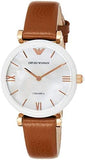 Buy Shop Emporio Armani Gianni T Bar Quartz Mother of Pearl White Dial Brown Leather Strap Watch For Women - AR11040 USA Online