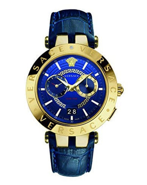 Buy Shop Versace V-Race Multifunction Quartz Blue Dial Blue Leather Strap Watch For Men - VEBV00219 USA Online