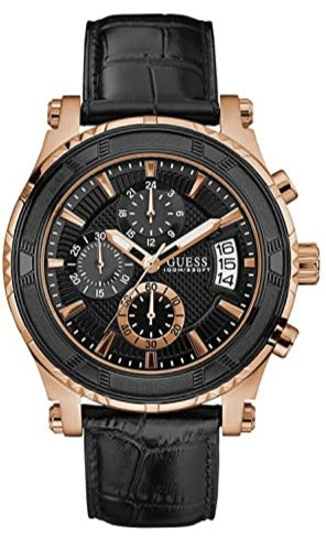Buy Shop Guess Pinnacle Chronograph Quartz Black Dial Black Leather Strap Watch For Men - W0673G5 USA Online