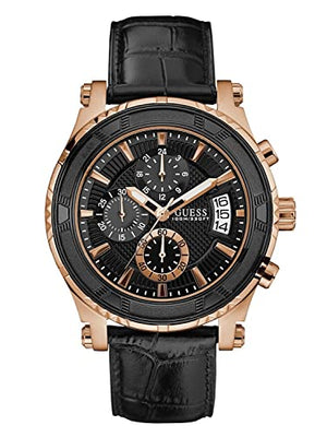 Buy Shop Guess Pinnacle Chronograph Quartz Black Dial Black Leather Strap Watch For Men - W0673G5 USA Online