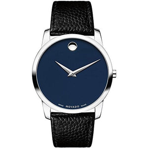Buy Shop Movado Museum Blue Dial Black Leather Strap Watch For Men - 607013 USA Online