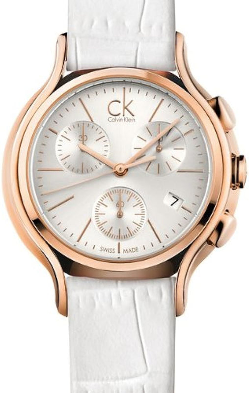 Buy Shop Calvin Klein Skirt Chronograph White Dial White Leather Strap Watch for Women - K2U296L6 USA Online