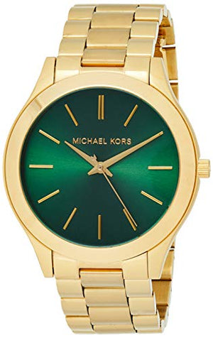 Buy Shop Michael Kors Slim Runway Green Dial Gold Steel Strap Watch for Women - MK3435 USA Online