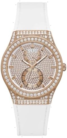 Buy Shop Guess Sport Multifunction Crystals Rose Gold Dial White Rubber Strap Watch For Women - GW0439L3 USA Online