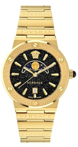 Buy Shop Versace Greca Moonphase Quartz Black Dial Gold Steel Strap Watch for Men - VE7G00323 USA Online