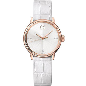 Buy Shop Calvin Klein Accent White Dial White Leather Strap Watch for Women - K2Y2Y6KW USA Online
