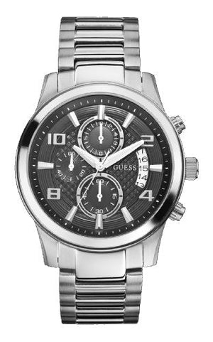 Buy Shop Guess Exec Chronograph Quartz Black Dial Silver Steel Strap Watch For Men - W0075G1 USA Online