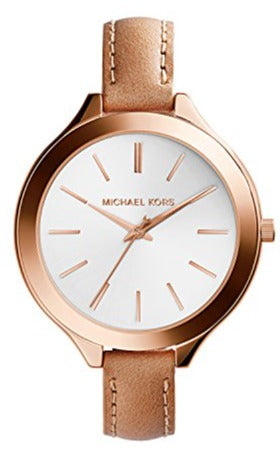 Buy Shop Michael Kors Runway Slim Quartz White Dial Beige Leather Strap Watch For Women - MK2284 USA Online