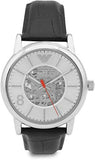 Buy Shop Emporio Armani Meccanico Silver Skeleton Dial Black Leather Watch For Men - AR1997 USA Online