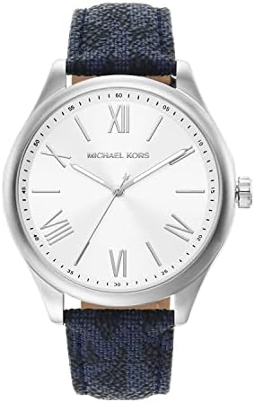 Buy Shop Michael Kors Benning Three Hand Silver Dial Blue Leather Strap Watch For Men - MK8930 USA Online