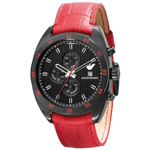 Buy Shop Emporio Armani Sportivo Chronograph Black Dial Red Leather Strap Watch For Men - AR5918 USA Online