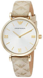 Buy Shop Emporio Armani Gianni T Bar Analog Silver Dial Beige Leather Strap Watch For Women - AR11127 USA Online