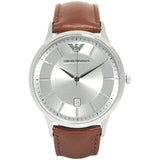 Buy Shop Emporio Armani Renato Silver Dial Brown Leather Strap Watch For Men - AR2463 USA Online