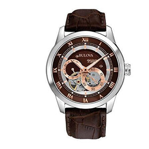 Buy Shop Bulova Classic Skeleton Automatic Brown Dial Brown Leather Strap Watch for Men - 96A120 USA Online