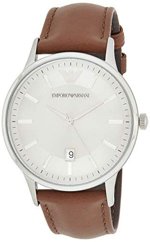 Buy Shop Emporio Armani Renato Quartz Silver Dial Brown Leather Strap Watch For Men - AR11185 USA Online