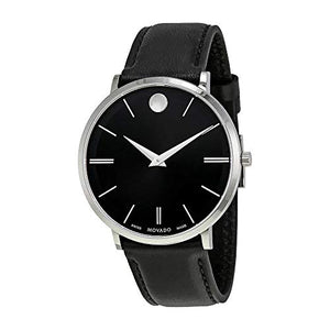 Buy Shop Movado Ultra Slim Black Dial Black Leather Strap Watch For Men - 0607086 USA Online