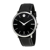 Movado Ultra Slim Black Dial Black Leather Strap Watch For Men - 0607086