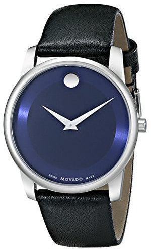 Buy Shop Movado Museum Blue Dial Black Leather Strap Watch For Women - 0606611 USA Online