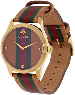Buy Shop Gucci G Timeless Quartz Brown Dial Brown Leather Strap Unisex Watch - YA1264077 USA Online