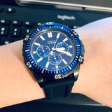 Buy Shop Fossil Garrett Chronograph Blue Dial Black Rubber Strap Watch for Men - FS5695 USA Online