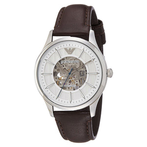 Buy Shop Emporio Armani Meccanico White Dial Brown Leather Strap Watch For Men - AR1946 USA Online