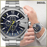 Buy Shop Diesel Mega Chief Chronograph Blue Dial Silver Steel Strap Watch For Men - DZ4465 USA Online