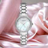 Buy Shop Emporio Armani Cleo Crystals Mother Of Pearl Dial Silver Steel Strap Watch For Women - AR11484 USA Online