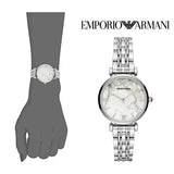 Buy Shop Emporio Armani Gianni T Bar White Marble Dial Silver Steel Strap Watch For Women - AR11170 USA Online