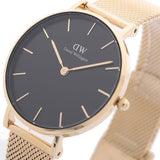 Buy Shop Daniel Wellington Classic Petite Black Dial Gold Mesh Bracelet Watch For Women - DW00100347 USA Online