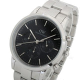 Buy Shop Daniel Wellington Iconic Chronograph Link Black Dial Silver Steel Strap Watch For Men - DW00100645 USA Online