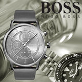 Buy Shop Hugo Boss Architectural Grey Dial Grey Leather Strap Watch for Men - 1513570 USA Online