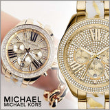 Michael Kors Wren Diamonds Gold  Dial Two Tone Steel Strap Watch for Women - MK6157