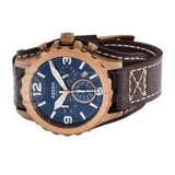 Buy Shop Fossil Nate Chronograph Blue Dial Brown Leather Strap Watch for Men - JR1505 USA Online