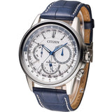 Citizen Eco Drive Calendrier White Dial Blue Leather Strap Watch For Men - BU2020-11A