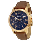 Buy Shop Fossil Grant Chronograph Blue Dial Brown Leather Strap Watch for Men - FS5068 USA Online