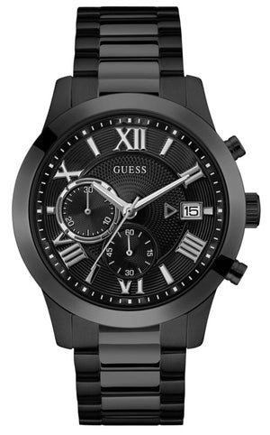 Guess Atlas Chronograph Black Dial Black Steel Strap Watch For Men - W0668G5