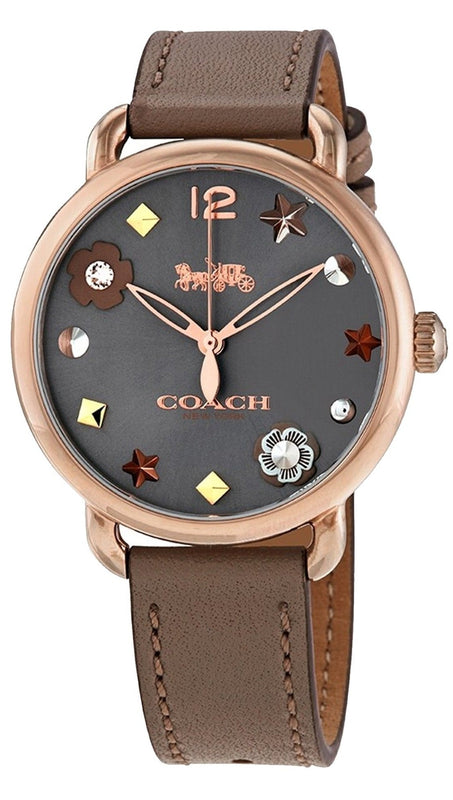 Buy Shop Coach Delancey Grey Dial Brown Leather Strap Watch for Women - 14502797 USA Online