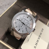 Burberry The City Nova White Dial Checked Brown Leather Strap Watch for Men - BU9357