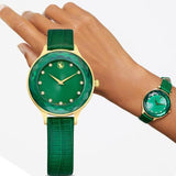 Buy Shop Swarovski Octea Nova Crystals Green Dial Green Leather Strap Watch for Women - 5650005 USA Online