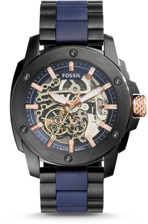 Buy Shop Fossil Modern Machine Automatic Skeleton Blue Dial Two Tone Steel Strap Watch for Men - ME3133 USA Online