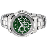 Maserati Successo Chronograph Green Dial Silver Steel Strap Watch For Men - R8873621017