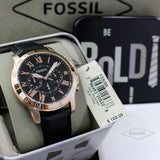 Buy Shop Fossil Grant Chronograph Grey Dial Black Leather Strap Watch for Men - FS5085 USA Online
