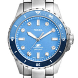 Fossil Blue Dive Three Hand Blue Dial Silver Steel Strap Watch For Women - ES5353