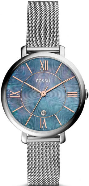 Buy Shop Fossil Jacqueline Mother of Pearl Blue Dial Silver Mesh Strap Watch for Women - ES4322 USA Online