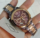 Buy Shop Fossil Perfect Boyfriend Multifunction Brown Dial Two Tone Steel Strap Watch for Women - ES4284 USA Online