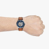 Buy Shop Fossil Forrester Luggage Automatic Skeleton Blue Dial Brown Leather Strap Watch for Men - ME3179 USA Online