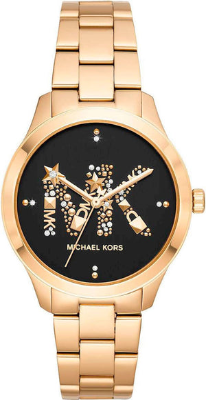 Buy Shop Michael Kors Runway Quartz Black Dial Gold Steel Strap Watch For Women - MK6682 USA Online