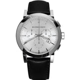 Burberry The City Chronograph White Dial Black Leather Strap Watch for Men - BU9355